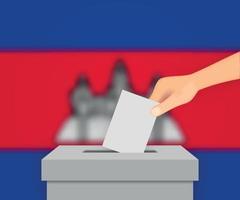 Cambodja verkiezing banner achtergrond. stembus met wazig fla-sjabloon voor uw ontwerp vector