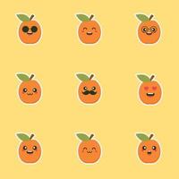 schattig en kawaii abrikoos fruit cartoon karakter platte ontwerp vectorillustratie. vector