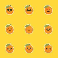 abrikozenvruchten emotie, emoji-tekens voor gezond voedselontwerp. Kleurrijk vriendelijk abrikozenfruit. leuk grappig personage. plat ontwerp. voor kinderen product. vector
