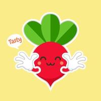 schattig en kawaii bieten plantaardig karakter. vector hand getekend cartoon grappig karakter illustratie pictogram. geïsoleerd op kleur achtergrond. bieten plantaardig karakter concept. veganistisch vegetarisch eten