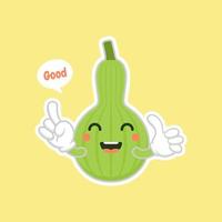 kalebas of lagenaria siceraria, ook bekend als fles kalebas cartoon karakter platte ontwerp illustratie. schattig en kawaii kalebas kalebassen plant ontwerp. peervormige flespompoen vector