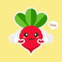 schattig en kawaii bieten plantaardig karakter. vector hand getekend cartoon grappig karakter illustratie pictogram. geïsoleerd op kleur achtergrond. bieten plantaardig karakter concept. veganistisch vegetarisch eten