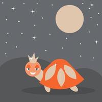 oranje schildpad met de kroon in nachtlandschap. vector