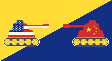 Tank geschilderd Verenigde Staten vlag geconfronteerd met Tank geschilderd China vlag vector