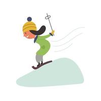 meisje skiën doodle vector