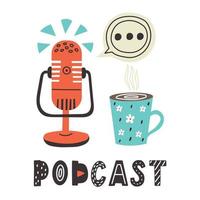 podcast microfoon chat koffiemok vector