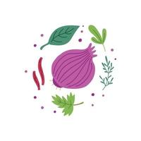 paarse salade uien met kruiden vector