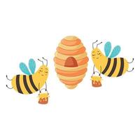 werkbijen leveren honing aan de korf vector