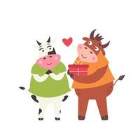 een stier geeft een geschenk aan een koe vector
