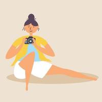 een meisje in een yoga-pose maakt foto's. fotograaf vector