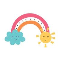 baby regenboog met zon en wolk vector