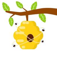 bijenkorf. gele bijenkorf. huis van wesp en insect op boom. vector