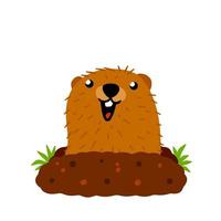 groundhog dag. grappige marmot kroop uit aarden gat vector