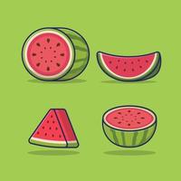 set van segment watermeloen pictogram cartoon vector illustratie geïsoleerde object