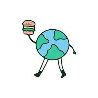 aarde planeet met hamburger, illustratie voor t-shirt, sticker of kleding koopwaar. met retro cartoon-stijl. vector