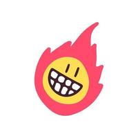 glimlach gezicht emoji en vuur, illustratie voor t-shirt, sticker of kleding koopwaar. met doodle, zachte pop en cartoonstijl. vector