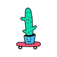 cactus plant en skateboard, illustratie voor t-shirt, sticker of kleding koopwaar. met doodle, retro en cartoonstijl. vector