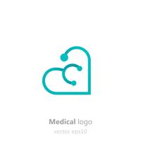 Concept medische logo. Stethoscoop in de vorm van een hart. Logo voor kliniek, ziekenhuis of arts. Vectorillustratie platte verloop vector