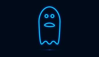 blauwe neon van schattige halloween-spook geïsoleerd op een donkere achtergrond. vector illustratie