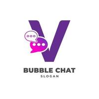 letter v met bubble chat decoratie vector logo ontwerp