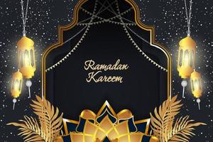 ramadan kareem islamitische achtergrond met blad en mooie lamp zwart goud luxe vector