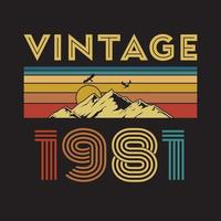 1981 vintage retro t-shirtontwerp, vector, zwarte achtergrond vector