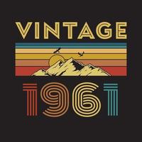 1961 vintage retro t-shirtontwerp, vector, zwarte achtergrond vector