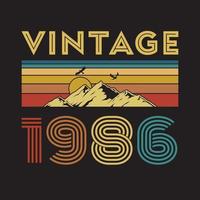 1986 vintage retro t-shirtontwerp, vector, zwarte achtergrond vector