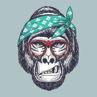 gorilla hand getekend met een rode bril en bandana vector