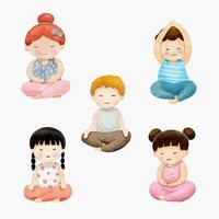aquarel diverse mediteren kinderen yoga. cartoon set illustratie vector