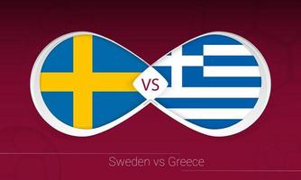 zweden vs griekenland in voetbalcompetitie, groep b. versus pictogram op voetbal achtergrond. vector