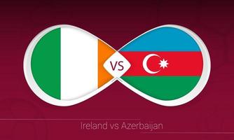 Ierland vs Azerbeidzjan in voetbalcompetitie, groep a. versus pictogram op voetbal achtergrond. vector