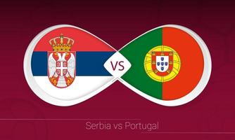 Servië vs Portugal in voetbalcompetitie, groep a. versus pictogram op voetbal achtergrond. vector