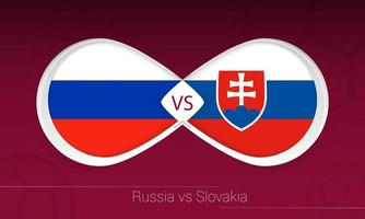 Rusland vs Slowakije in voetbalcompetitie, groep h. versus pictogram op voetbal achtergrond. vector