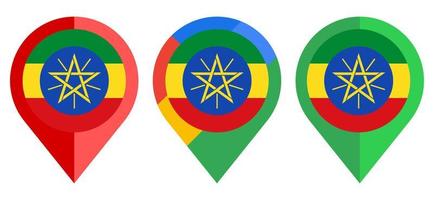 platte kaart marker pictogram met ethiopië vlag geïsoleerd op een witte achtergrond vector