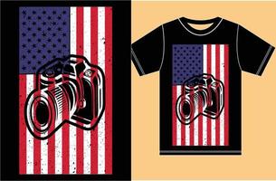 Amerikaanse vlag met camera t-shirtontwerp. vector