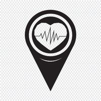 Kaart aanwijzer Heartbeat pictogram vector