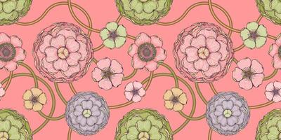 bloemen roze naadloos patroon met pioenen en magnolia's vector