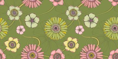 bloemen groen naadloos patroon met gerbera's en magnolia's vector