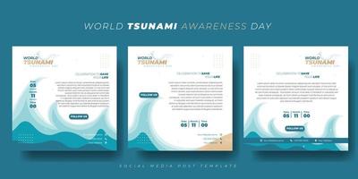 set van social media post sjabloon met tsunami golven ontwerp op witte achtergrond. wereld tsunami bewustzijn dag sjabloonontwerp. vector