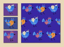 naadloos patroon van schattige cartoonvogels met abstracte elementen voor ansichtkaarten en prints vector