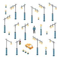 de straatlantaarn set met lantaarns en stadsverlichting 3d illustratie vector
