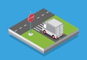 isometrische set auto's en vrachtwagens transportinfrastructuur van de stad vector
