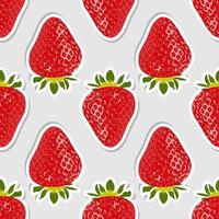 sappige rijpe aardbeien op een grijze achtergrond. naadloos patroon met stickers van rode realistische aardbeien. achtergrond met voedsel. fruit ontwerp. vector