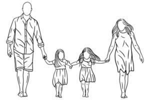 familie met liefde gelukkige vrouw en echtgenoot met baby en kind lijntekeningen illustratie vector