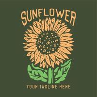 t-shirtontwerp zonnebloem met zonnebloem en donkergroene achtergrond vintage t-shirtontwerp