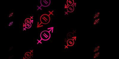 donkerroze vectortextuur met symbolen voor vrouwenrechten. vector