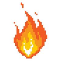 vallende vuurbal pixel icoon. brandend vuur met gloeiende gele kern rode vlam na krachtige explosie met vliegende vectorvonken vector