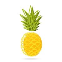 ananas goud met offset omtrek clipart. rijp geel fruit met pluizige schubben en groene bos vectorbladeren vector