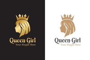 luxe mooie koningin, vrouw, gezicht, salon, gouden kapsel vrouw logo sjabloon vector